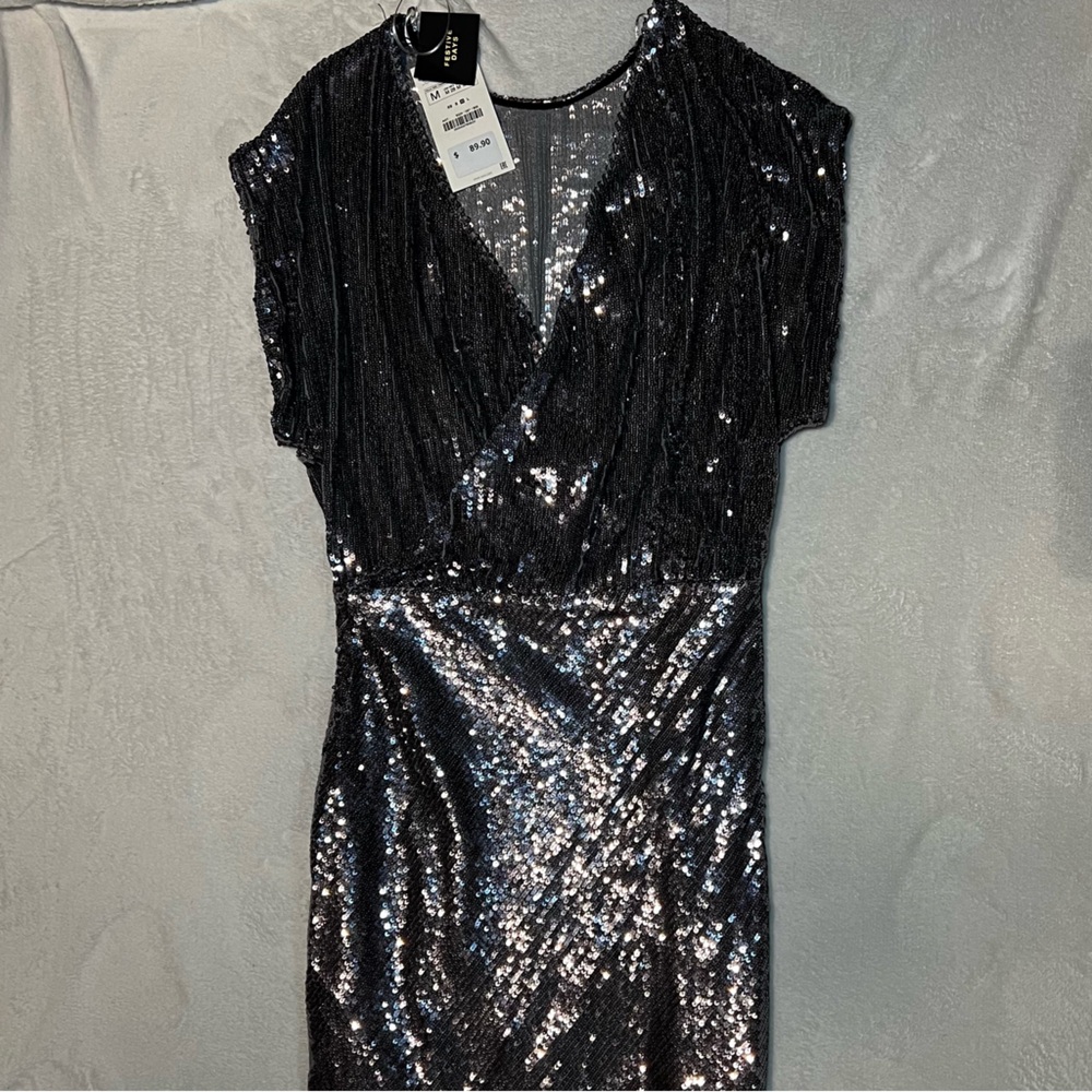 ZARA Long Silver Sequin Dress